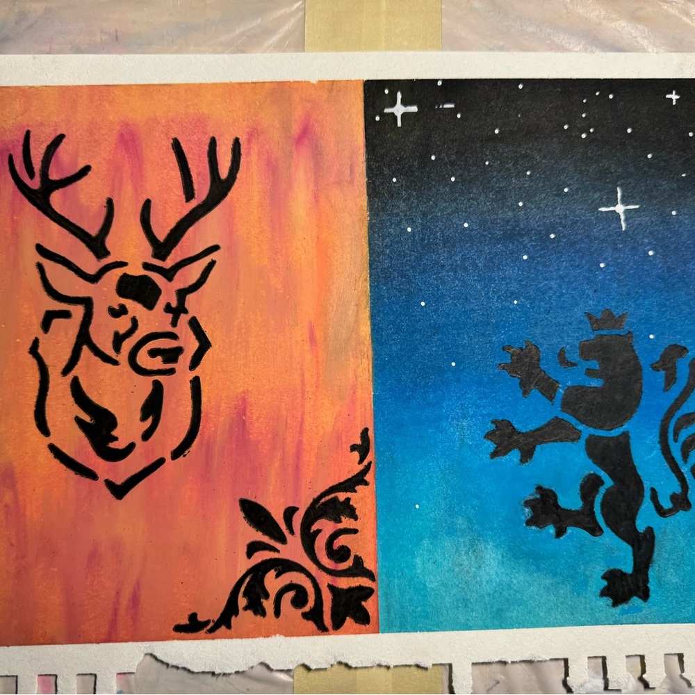 Orange and Blue Stag and Lion Art